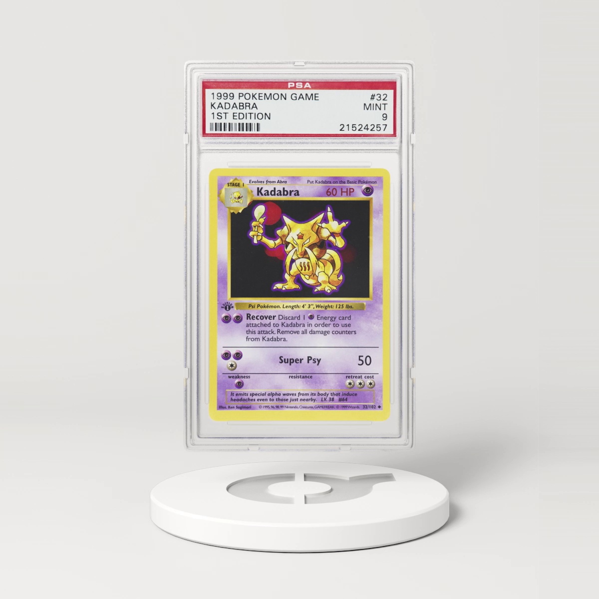 1999 Pokémon Base Set Shadowless 1st Edition Kadabra #32 (PSA 21524257)