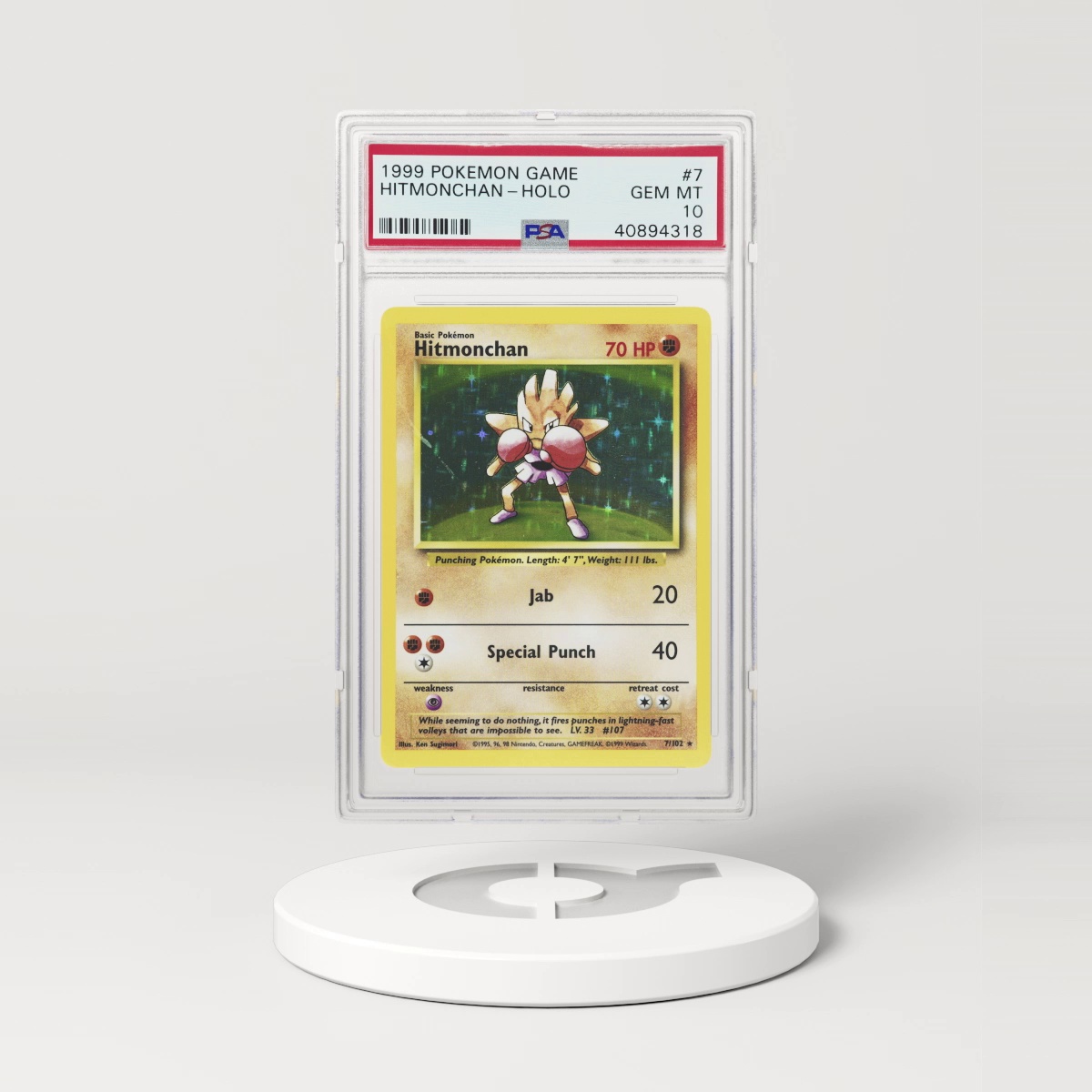 1999 Pokémon Base Set Holo Hitmonchan #7 (PSA 40894318)