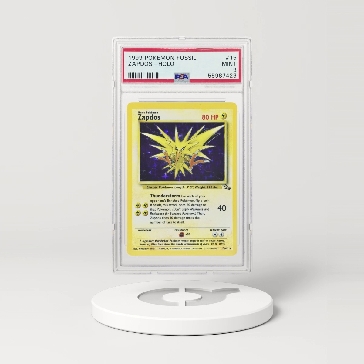 1999 Pokémon Fossil Holo Zapdos #15 (PSA 55987423)