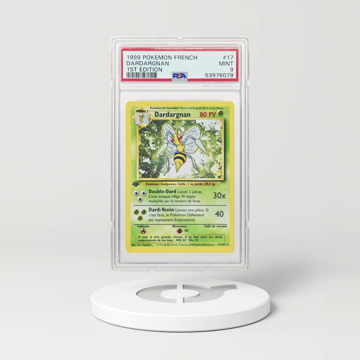 1999 Pokémon French Base Set 1st Edition Beedrill Dardargnan #17 (PSA 53976078)