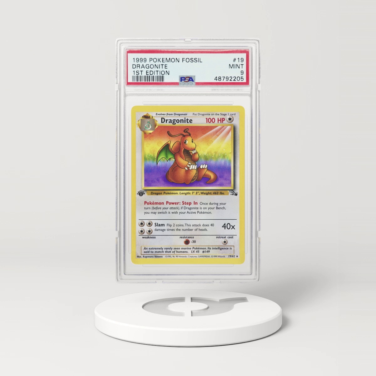 1999 Pokémon Fossil 1st Edition Dragonite #19 (PSA 48792205)