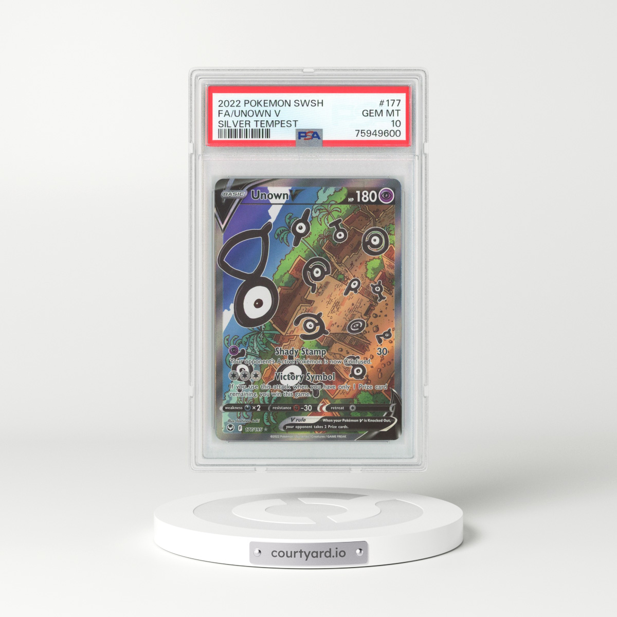 2022 Pokemon Silver Tempest Full Art UNOWN V #177 PSA 10 Gem Mint