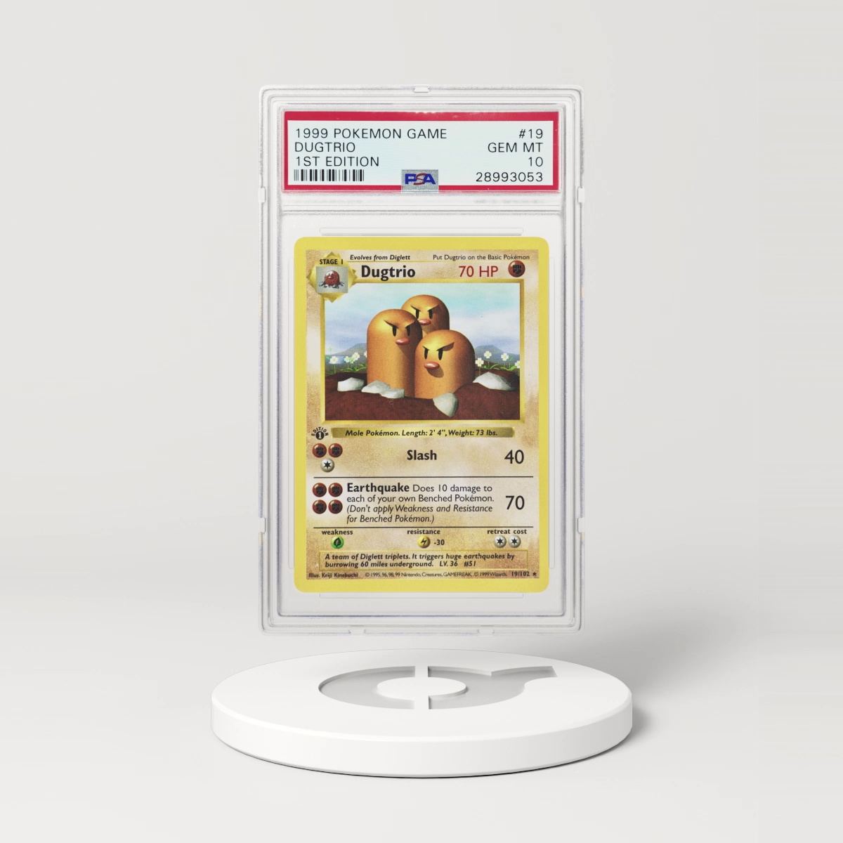 1999 Base Set #19 Dugtrio - 1st Edition Shadowless (PSA 10 GEM MINT)