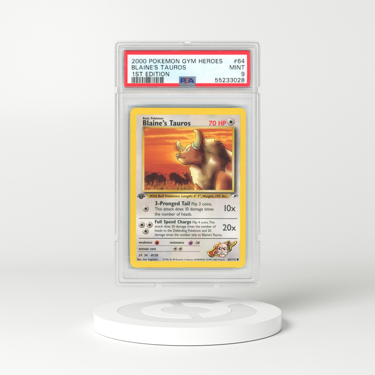 2000 Gym Heroes #64 Blaine's Tauros - 1st Edition (PSA 9 MINT)