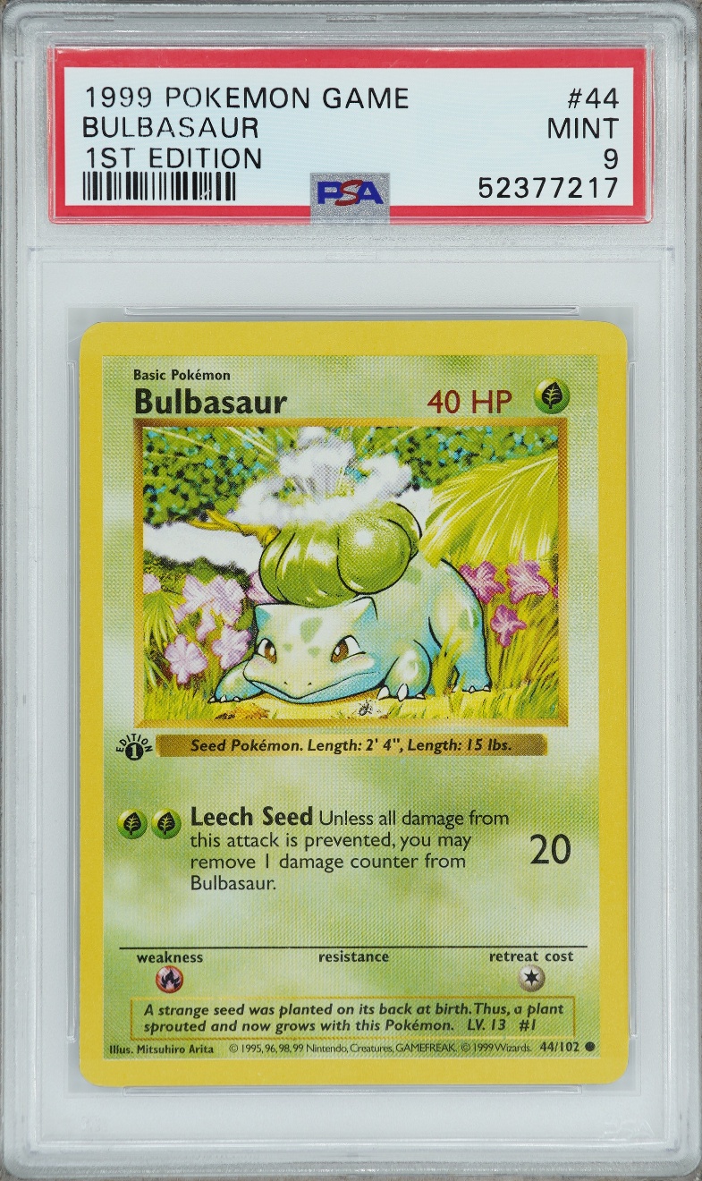 1999 Base Set #44 Bulbasaur - 1st Edition Shadowless (PSA 9 MINT