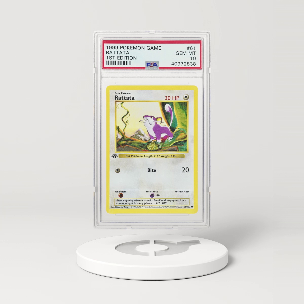 1999 Base Set #61 Rattata - 1st Edition Shadowless (PSA 10 GEM MINT)