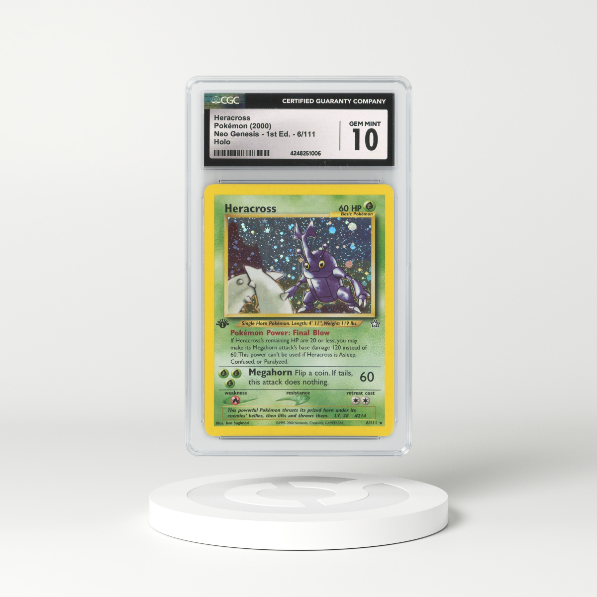 2000 Neo Genesis #6 Heracross - 1st Edition Holo (CGC 10 GEM MINT)