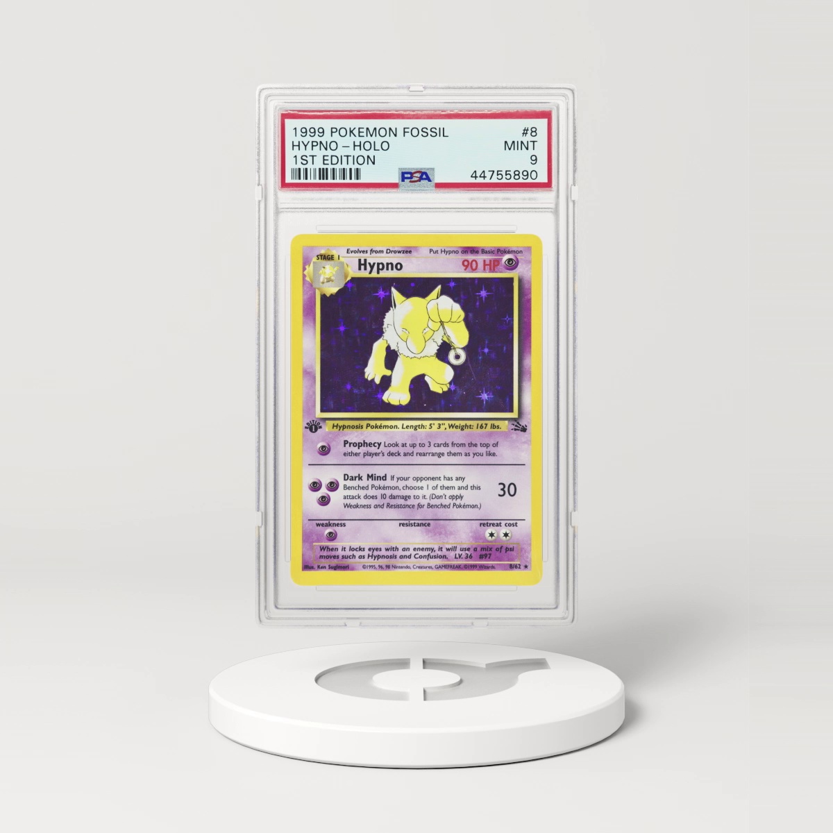 1999 Fossil #8 Hypno - 1st Edition Holo (PSA 9 MINT)