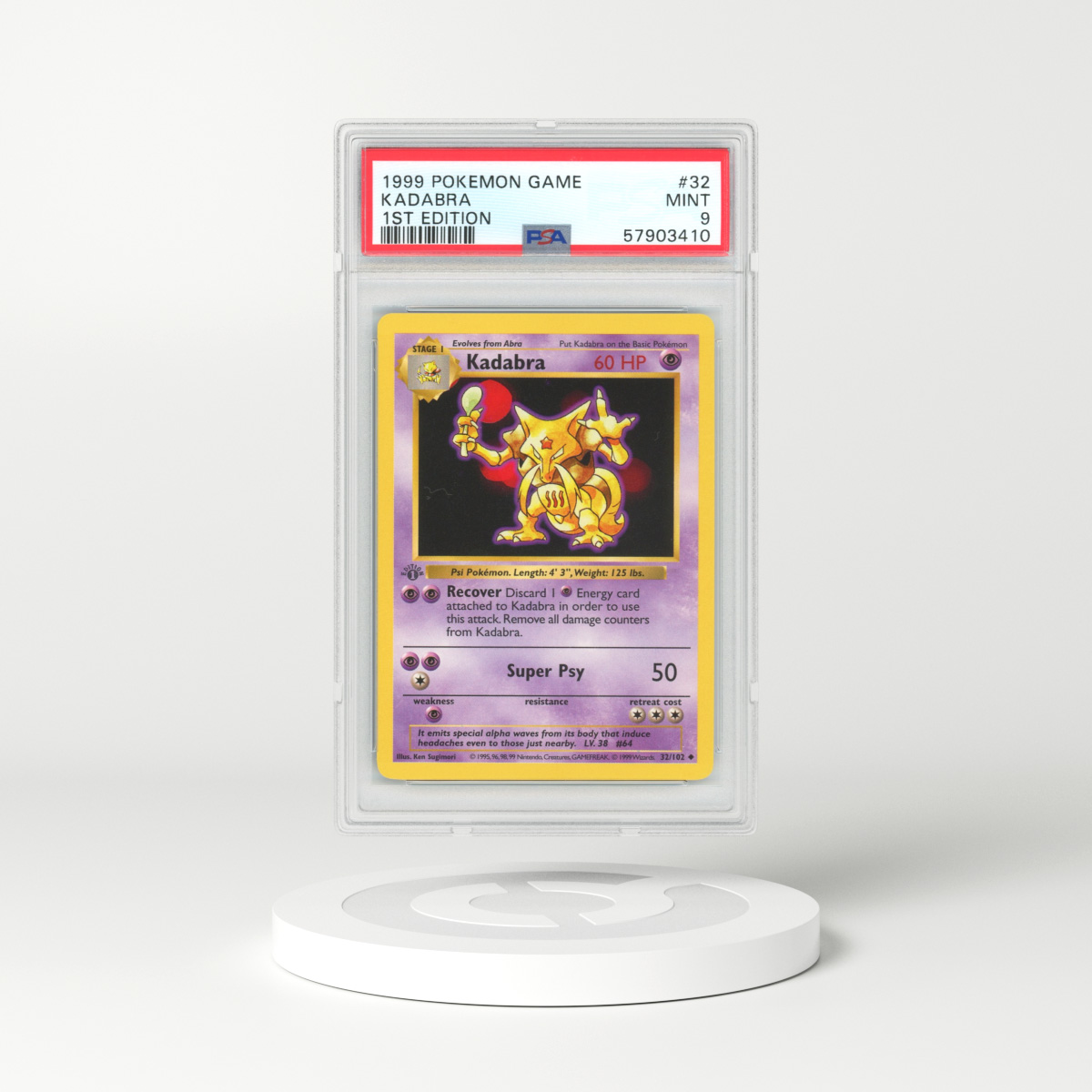 1999 Base Set #32 Kadabra - 1st Edition Shadowless (PSA 9 MINT)
