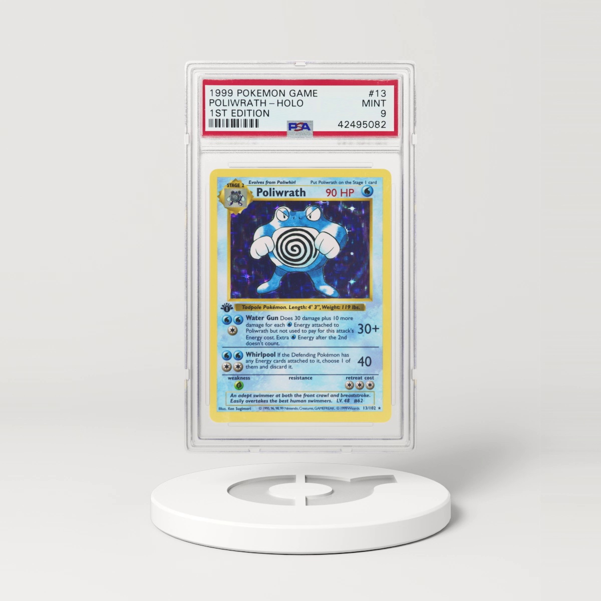 1999 Base Set #13 Poliwrath - 1st Edition Shadowless Holo (PSA 9 MINT)