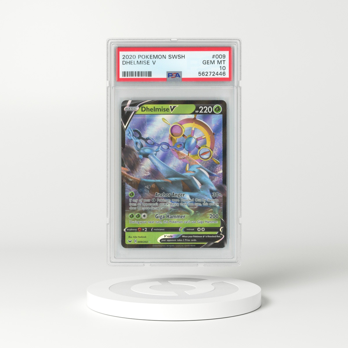 2020 Sword & Shield #9 Dhelmise V - Full Art Holo (PSA 10 GEM MINT)