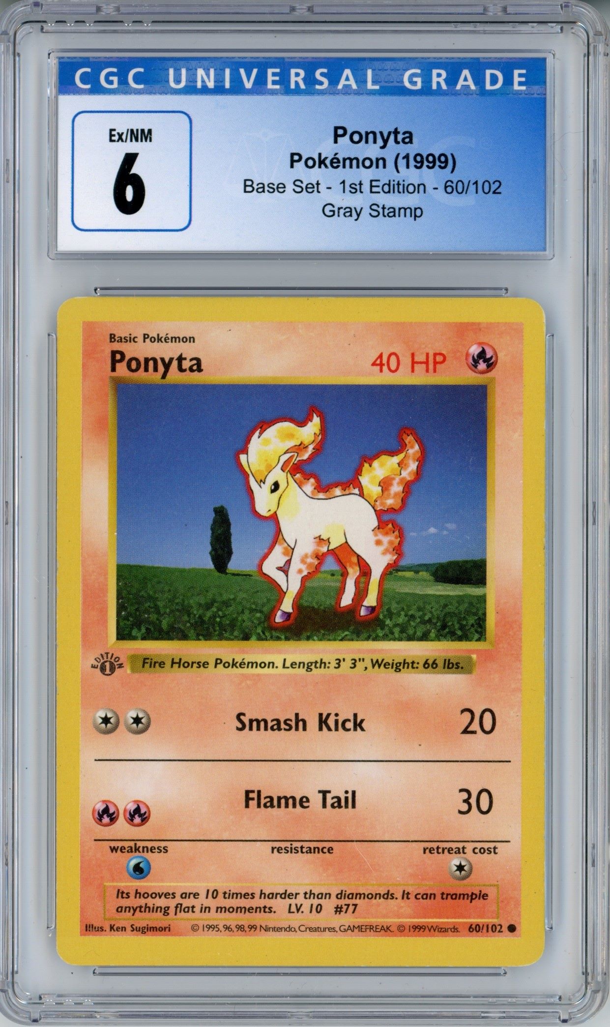 1999 Base Set #60/102 Ponyta - 1st Edition Shadowless (CGC 6 EX-NM