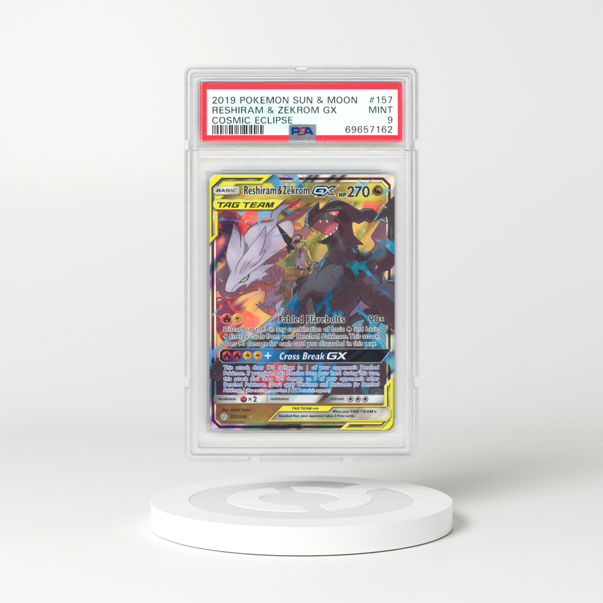 PSA 9 Pokemon Cosmic Eclipse RESHIRAM & ZEKROM GX #157