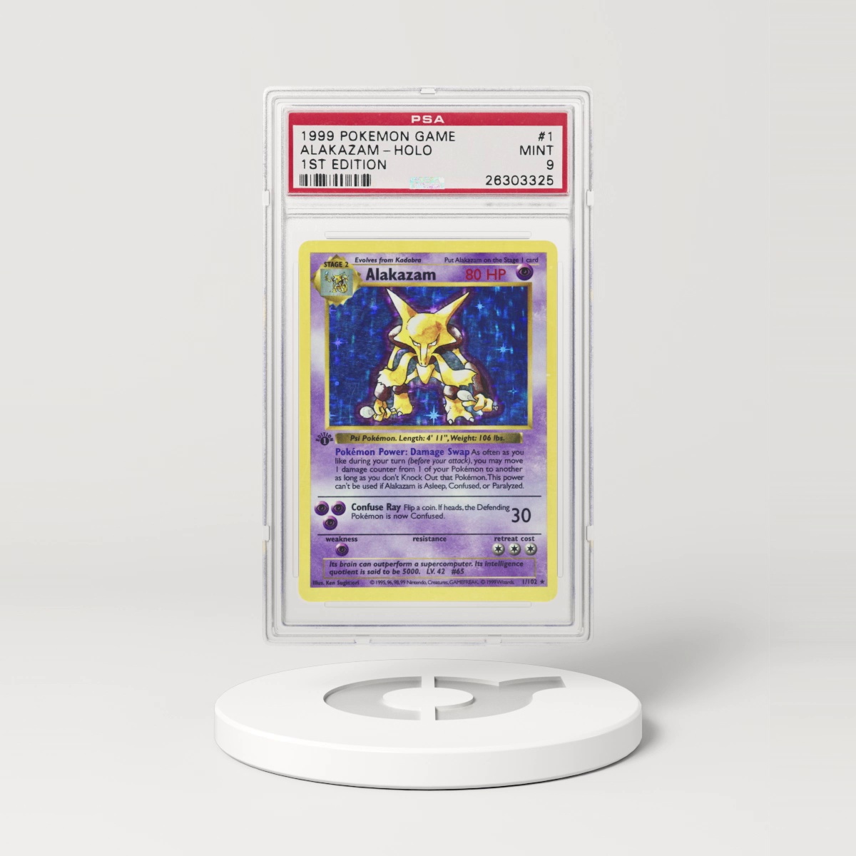 1999 Base Set #1 Alakazam - 1st Edition Shadowless Holo (PSA 9 MINT)