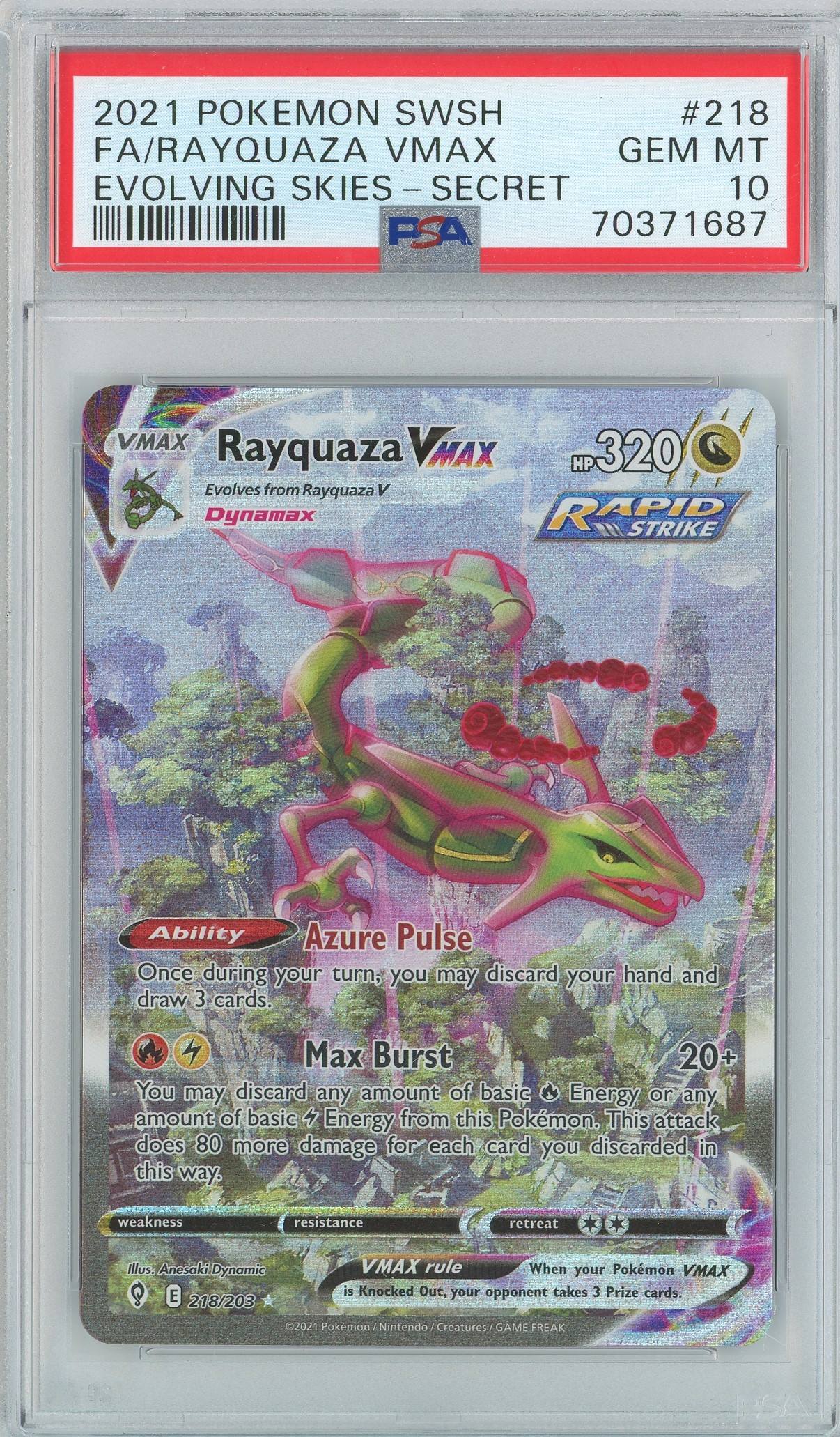 Rayquaza VMAX Evolving Skies 218/203 Secret Rare PSA 10 GEM MINT