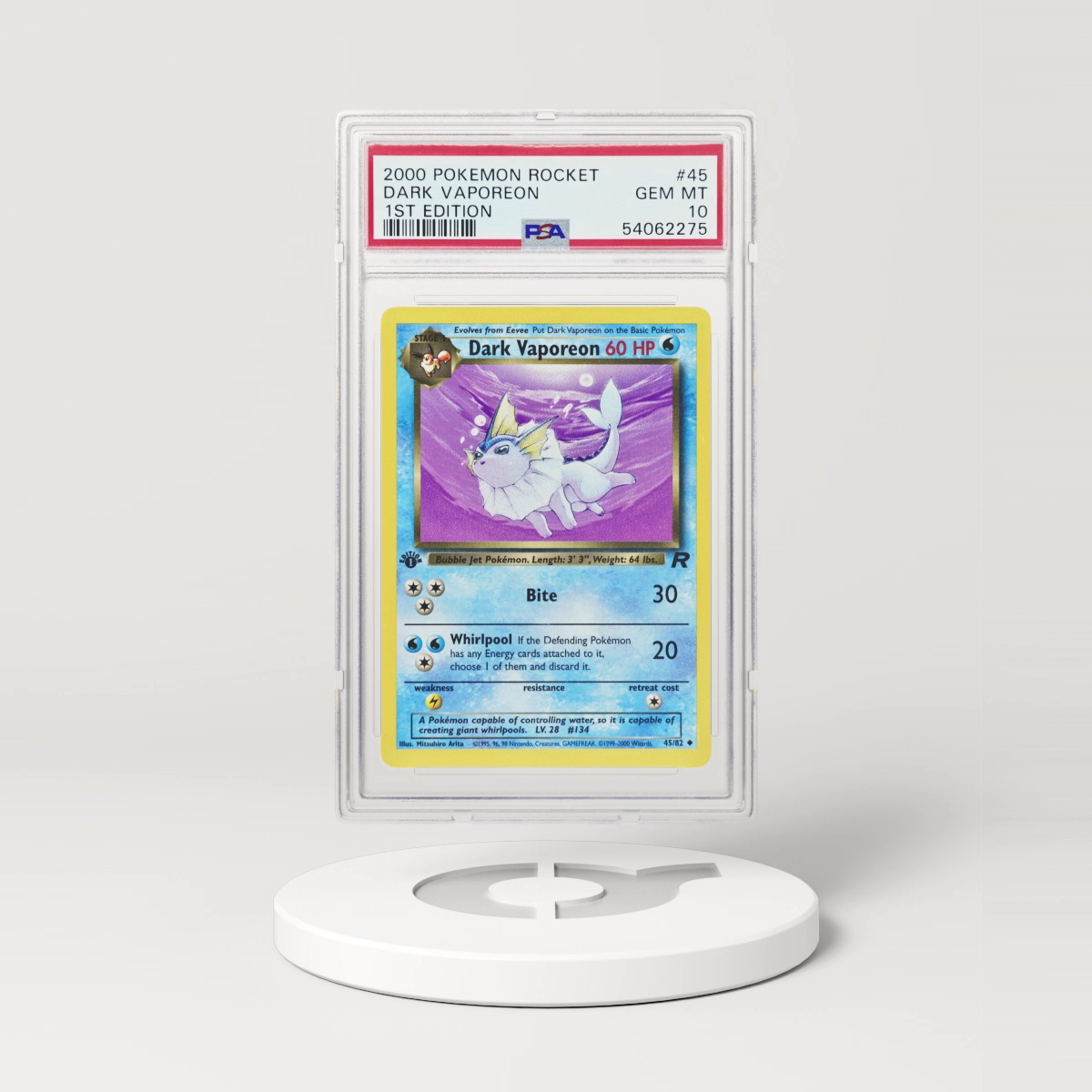 2000 Team Rocket #45 Dark Vaporeon - 1st Edition (PSA 10 GEM MINT)