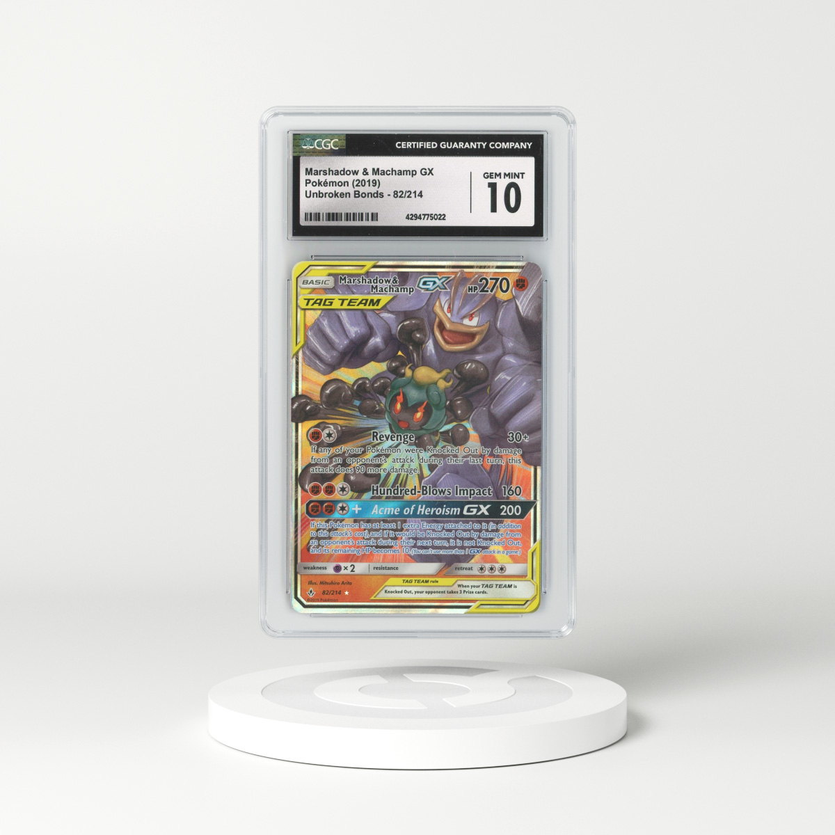 2019 Unbroken Bonds #82 Marshadow & Machamp GX - Full Art Holo (CGC 10 GEM MINT)