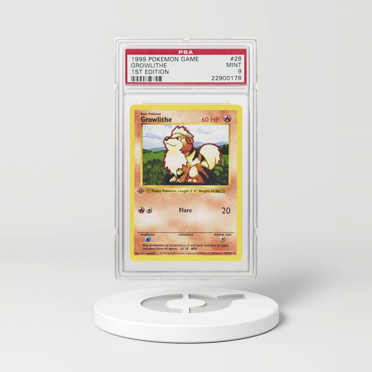 1999 Base Set #28 Growlithe - 1st Edition Shadowless (PSA 9 MINT)