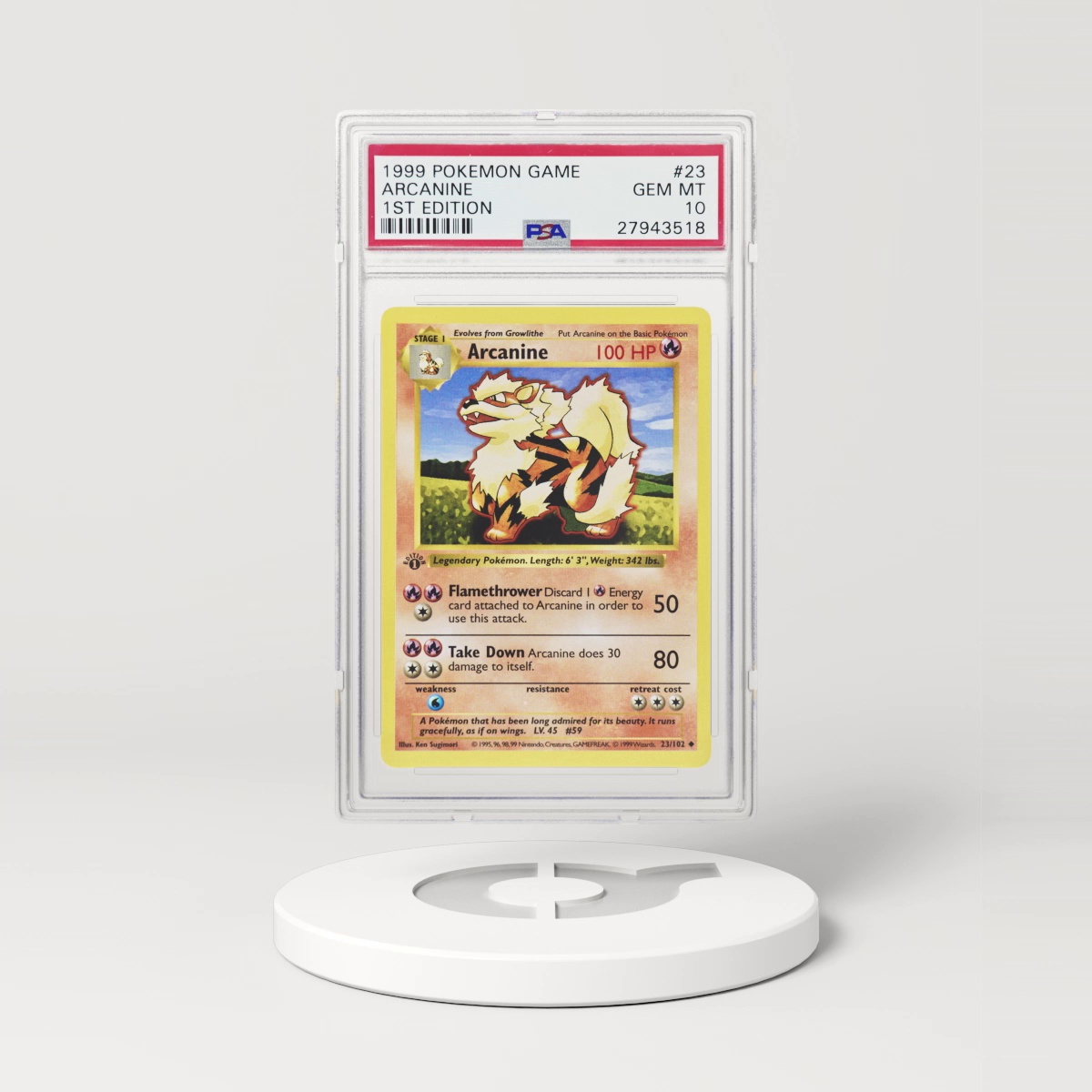 1999 Base Set #23 Arcanine - 1st Edition Shadowless (PSA 10 GEM MINT)