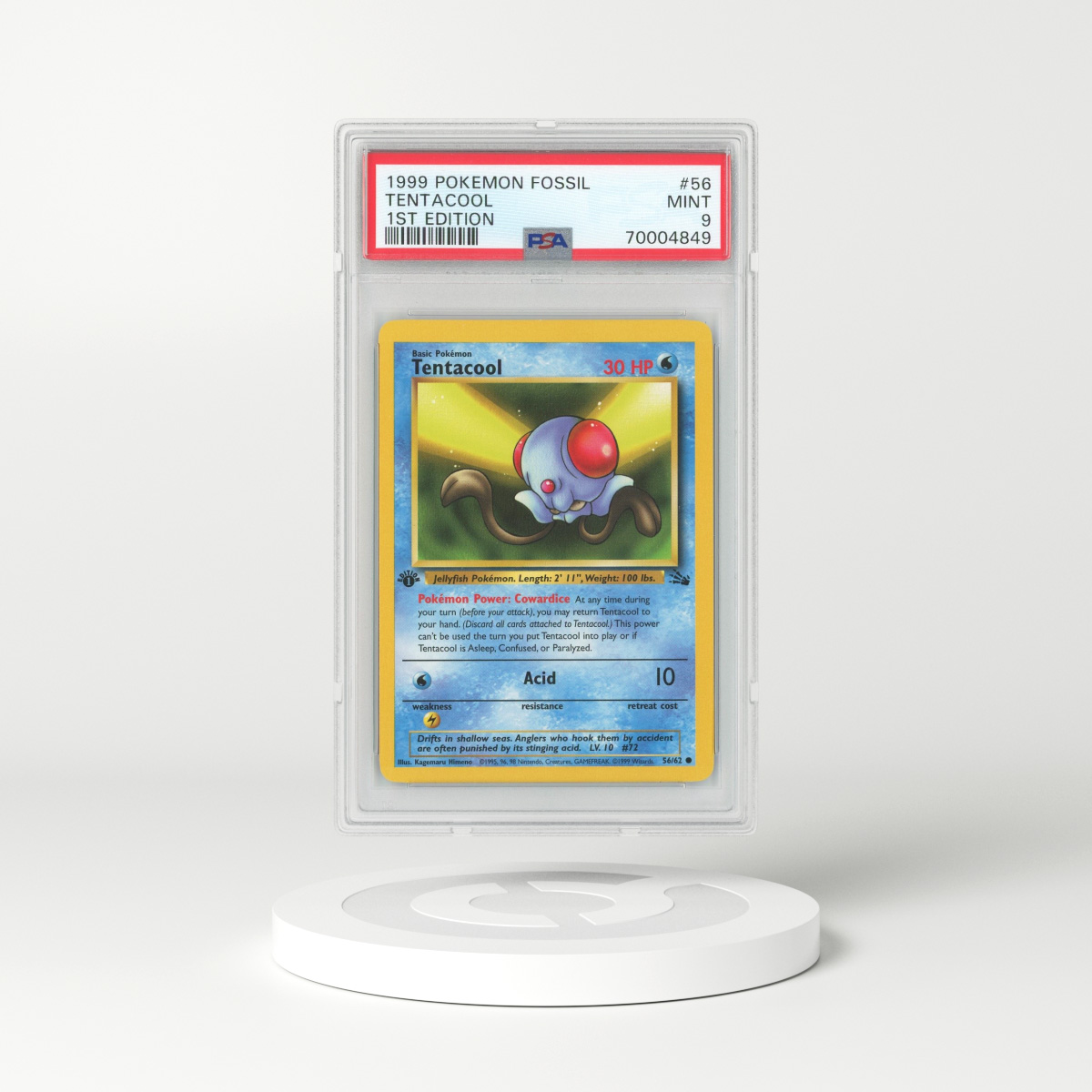 1999 Fossil #56 Tentacool - 1st Edition (PSA 9 MINT)