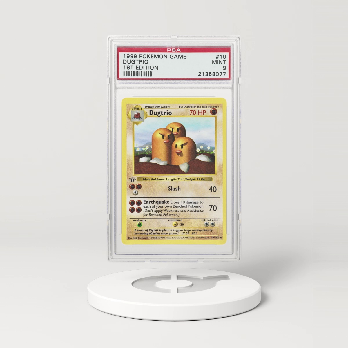 1999 Base Set #19 Dugtrio - 1st Edition Shadowless (PSA 9 MINT)