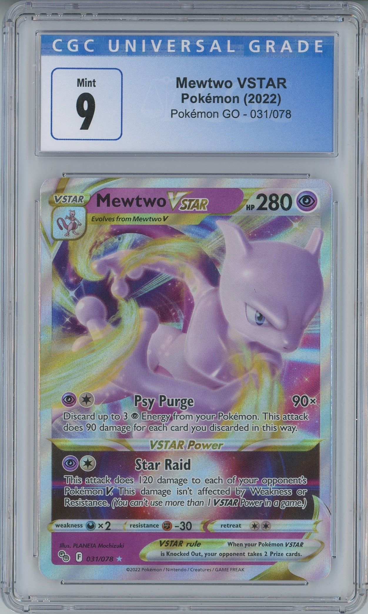 Pokemon GO - Mewtwo Vstar - Graded, 9 MINT!!