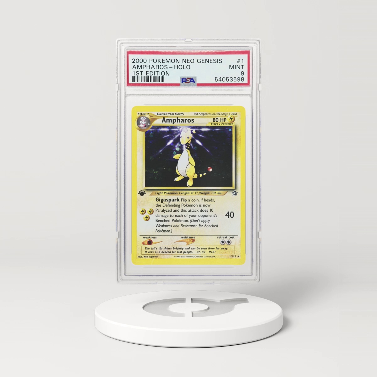 2000 Neo Genesis #1 Ampharos - 1st Edition Holo (PSA 9 MINT)