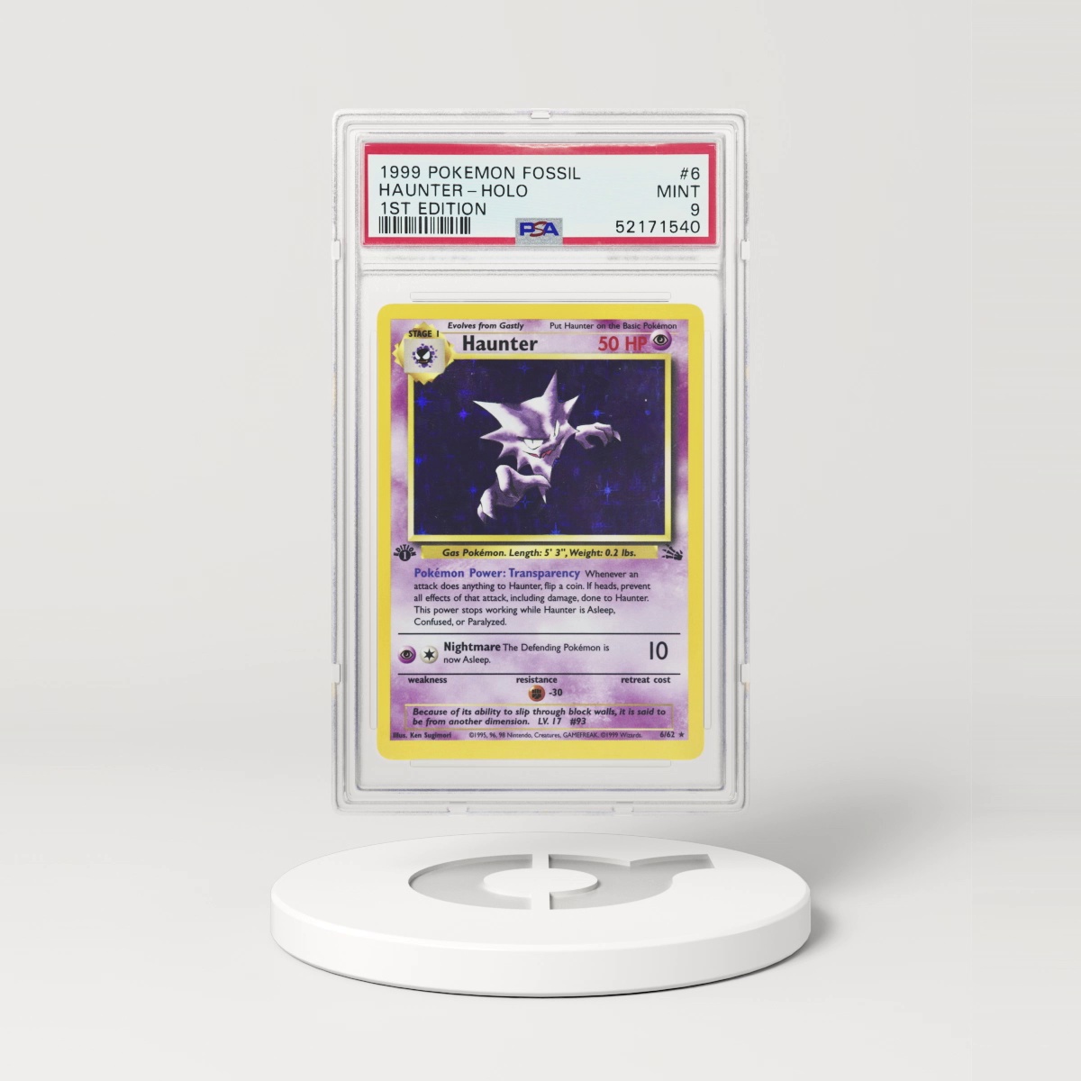 1999 Fossil #6 Haunter - 1st Edition Holo (PSA 9 MINT)