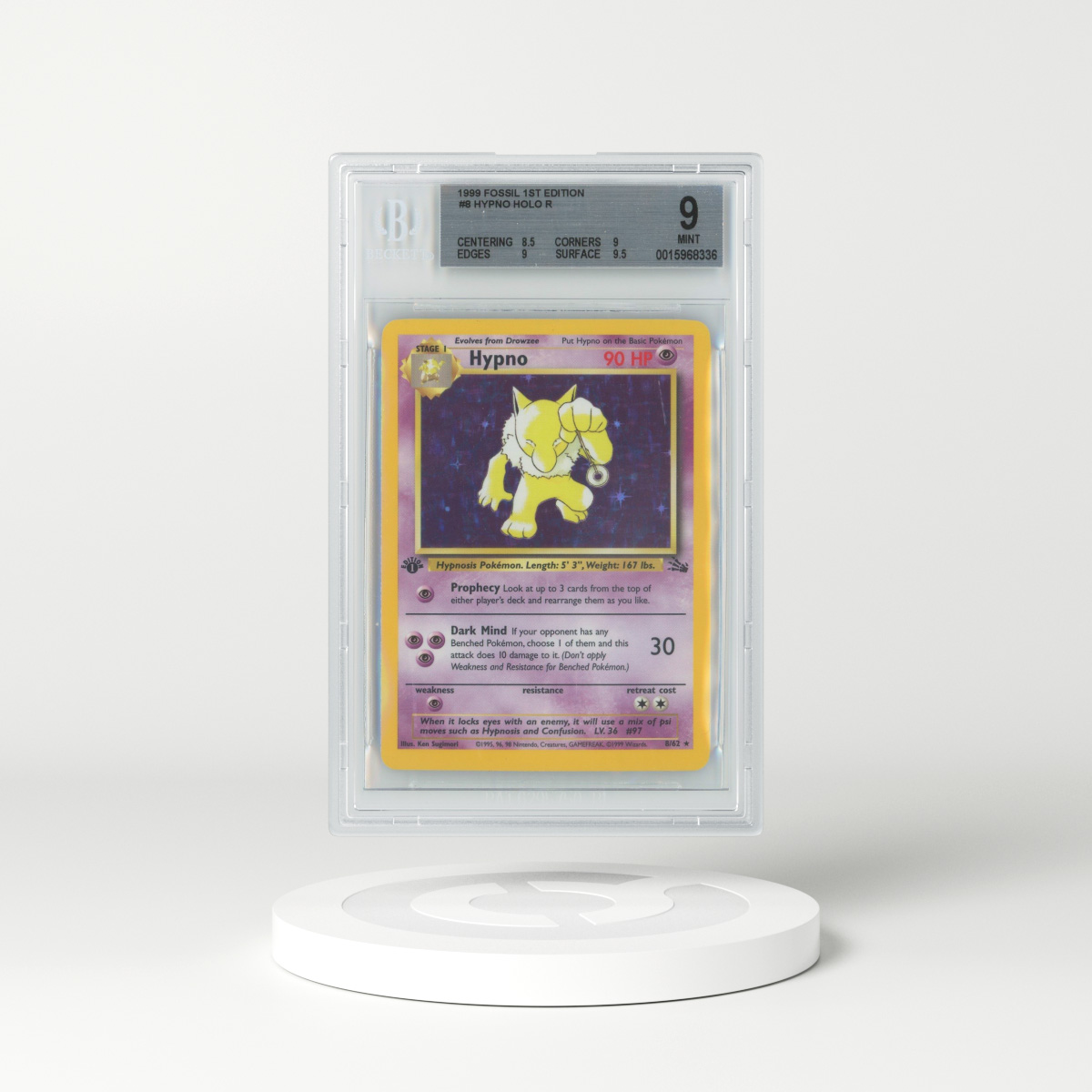 1999 Fossil #8 Hypno - 1st Edition Holo (BGS 9 MINT)