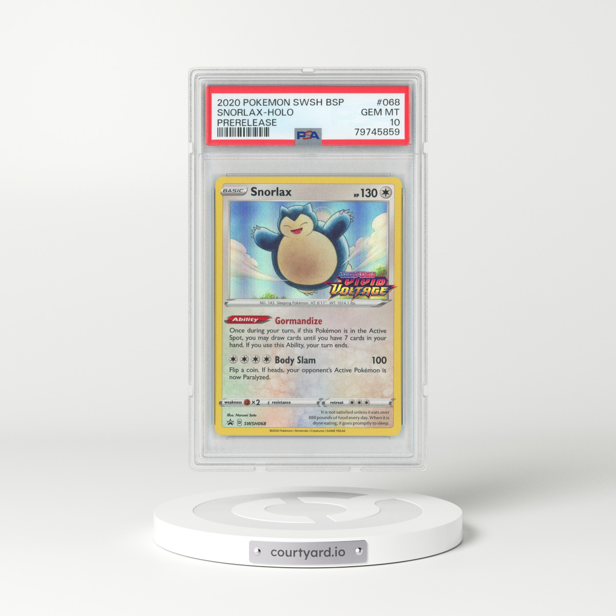 2020 Sword & Shield #68 Snorlax (Prerelease) - Holo (PSA 10 GEM MINT)