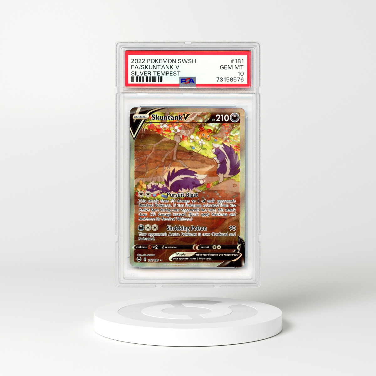 2022 Silver Tempest #181 Skuntank V - Full Art Holo (PSA 10 GEM MINT)