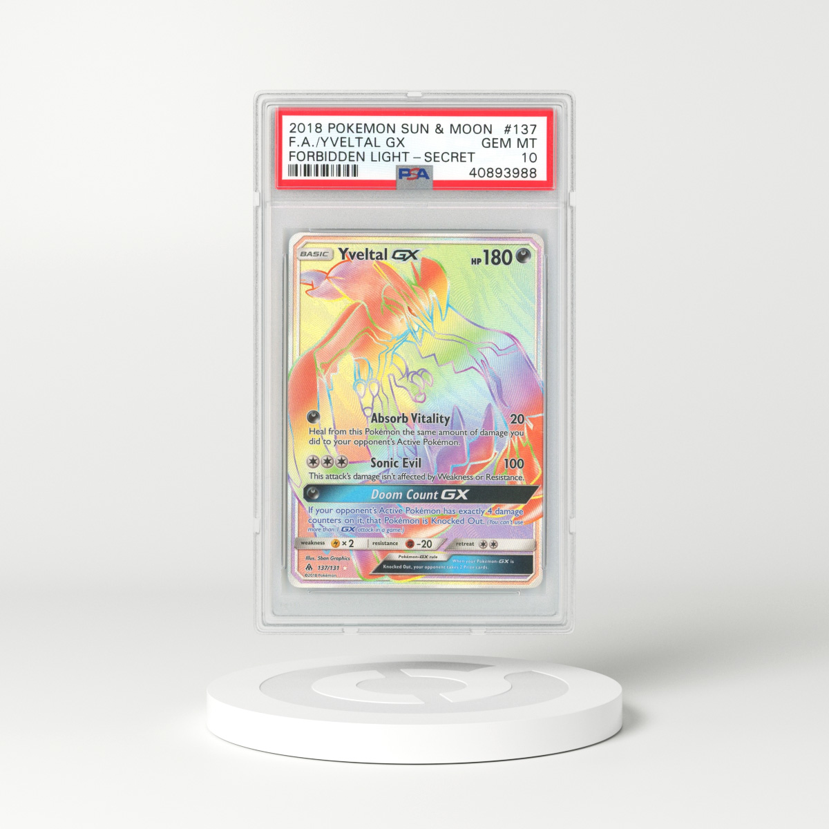 2018 Forbidden Light #137 Yveltal GX - Full Art Holo (PSA 10 GEM MINT)