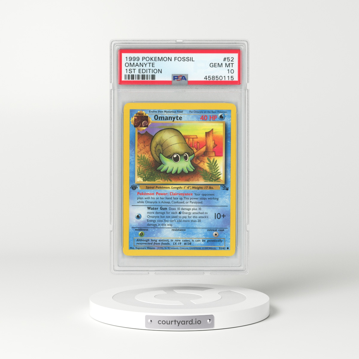 1999 Fossil #52 Omanyte - 1st Edition (PSA 10 GEM MINT)
