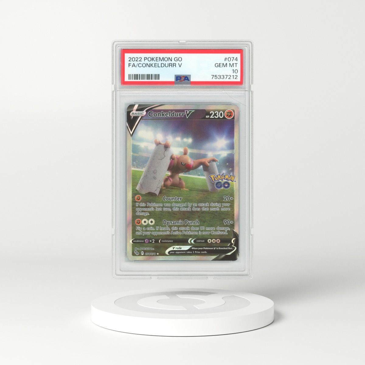 2022 Pokémon Go #74 Conkeldurr V - Full Art Holo (PSA 10 GEM MINT)