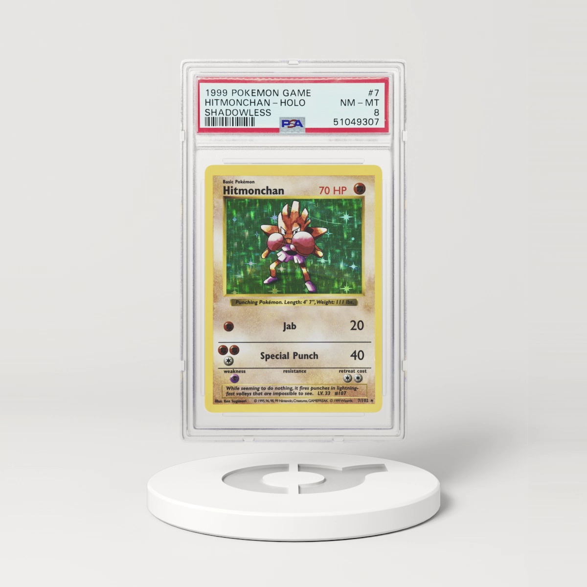 1999 Base Set #7 Hitmonchan - Shadowless Holo (PSA 8 NM-MT)