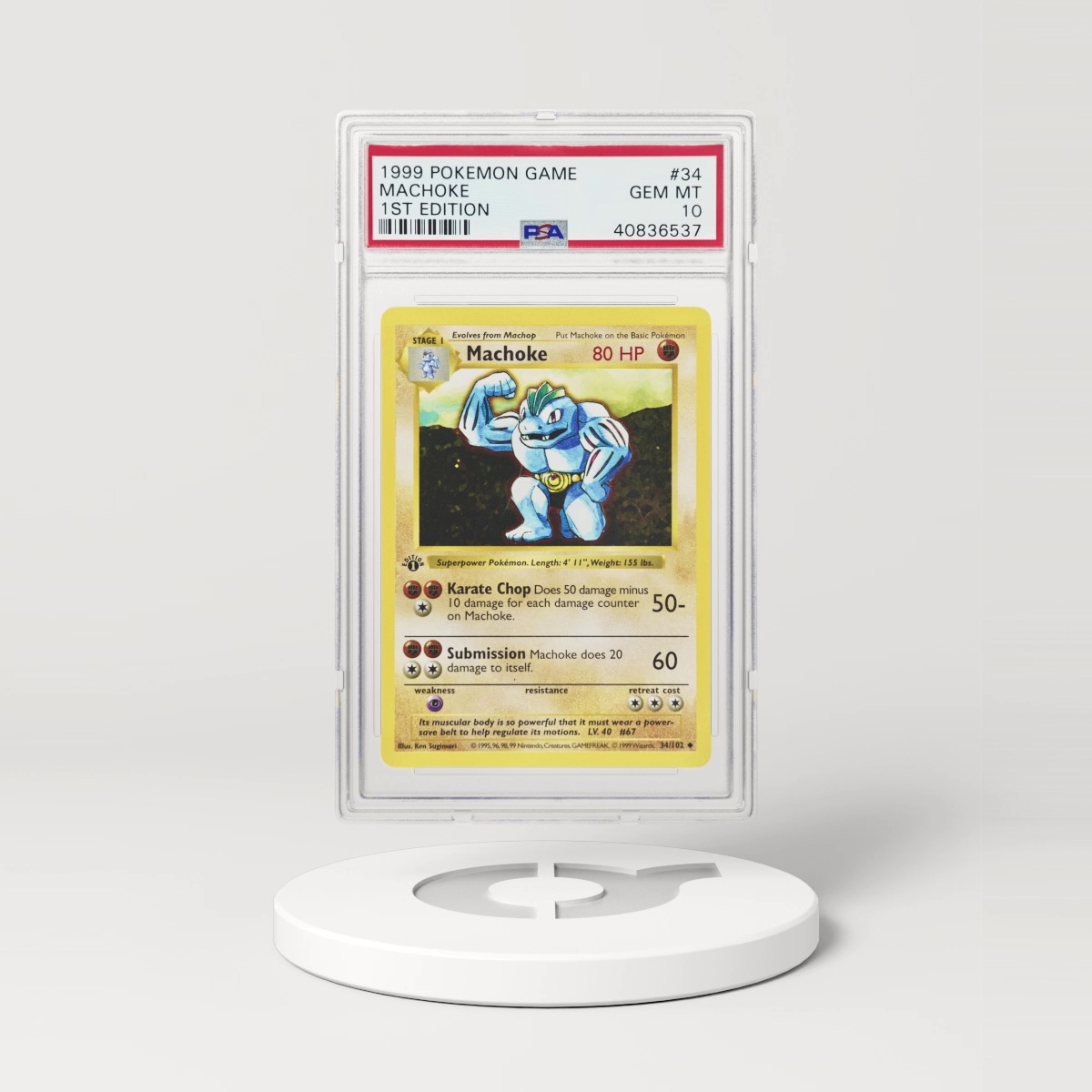1999 Base Set #34 Machoke - 1st Edition Shadowless (PSA 10 GEM MINT)