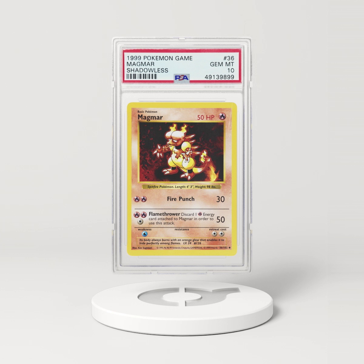 1999 Base Set #36 Magmar - Shadowless (PSA 10 GEM MINT)