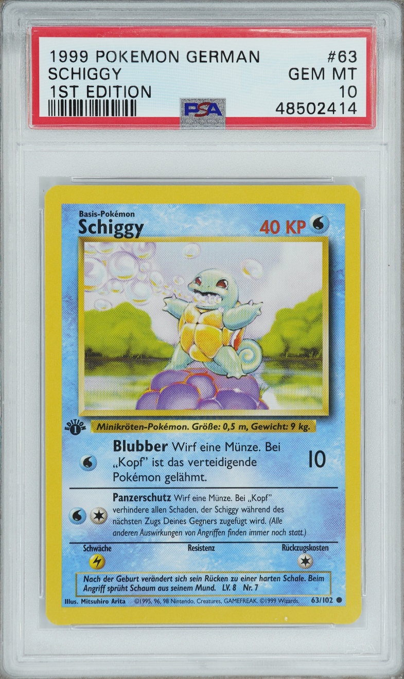 Pokemon Base Set German 1st Edition Squirtle Schiggy 63/102 PSA 8