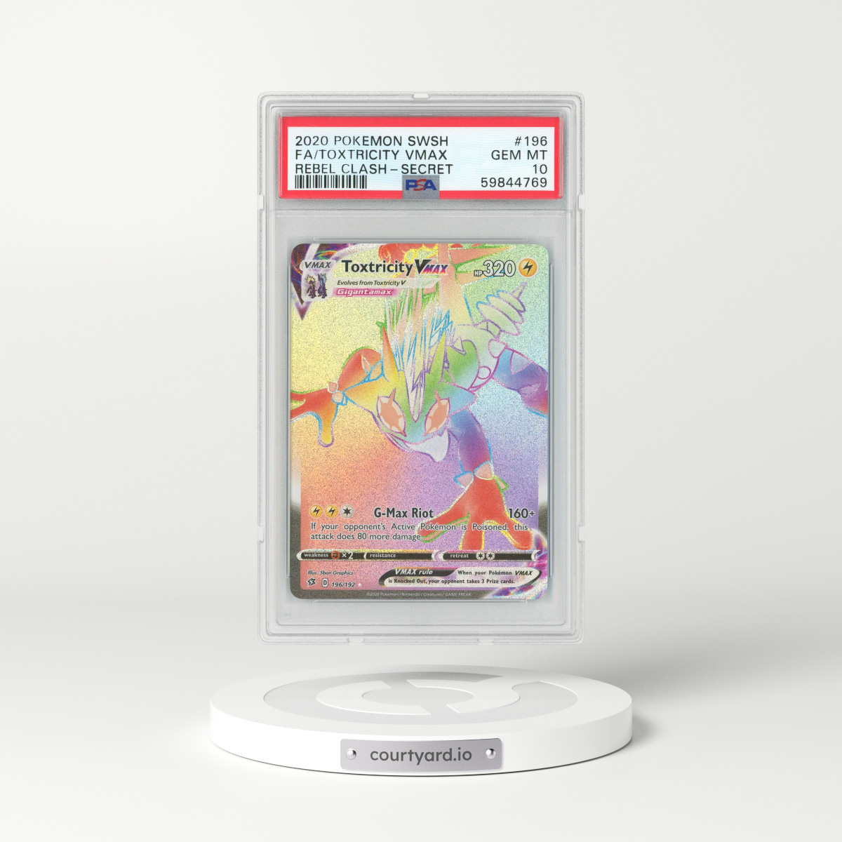 2020 Rebel Clash #196 Toxtricity VMAX - Full Art Holo (PSA 10 GEM MINT)