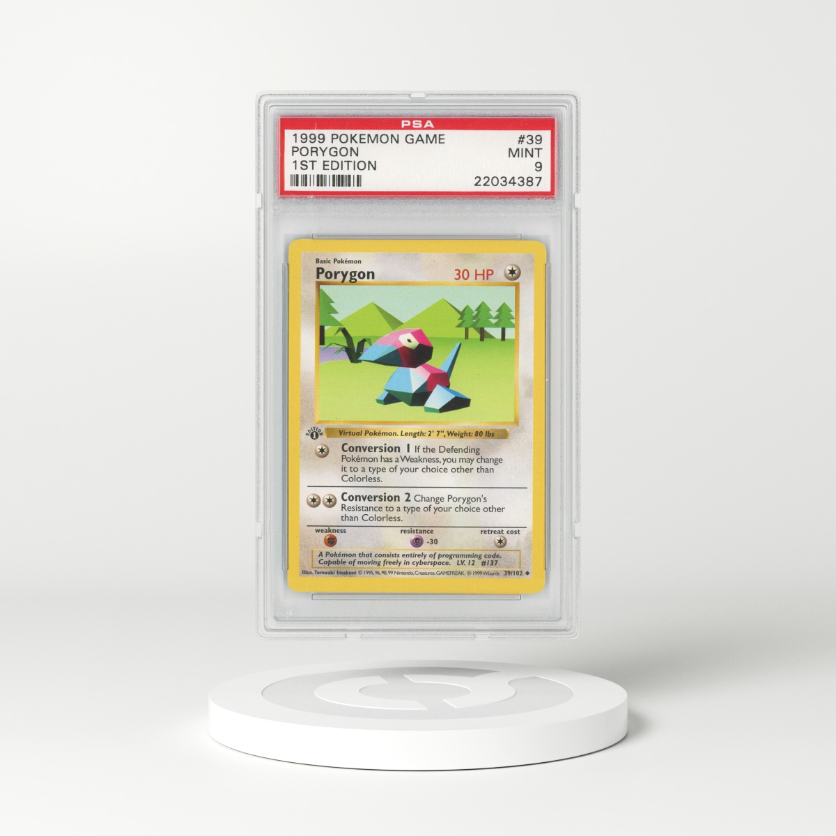 1999 Base Set #39 Porygon - 1st Edition Shadowless (PSA 9 MINT)