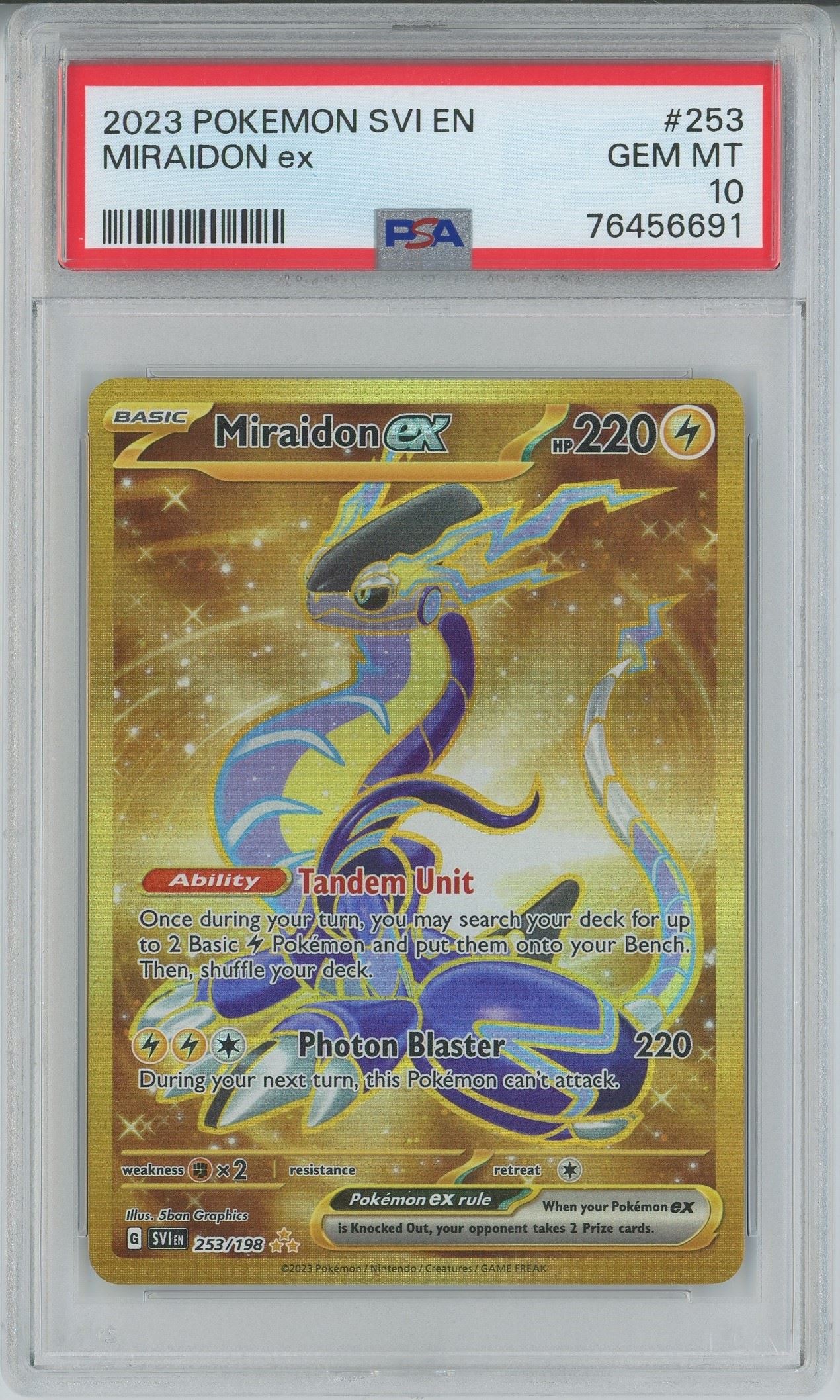 2023 Pokémon Scarlet & Violet #253 Miraidon Ex Gold Full Art PSA 6