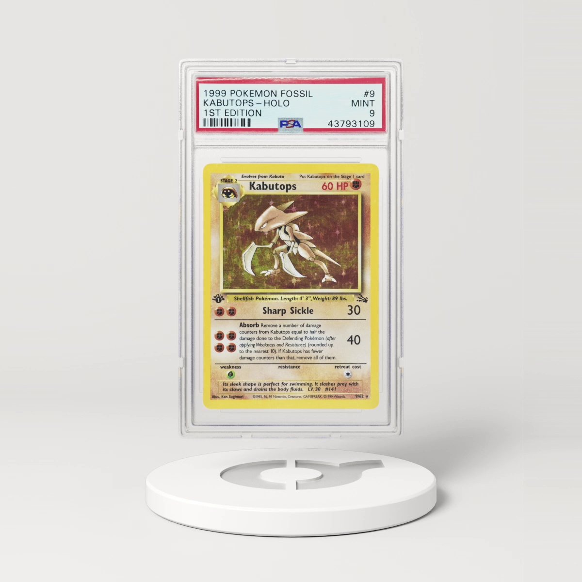 1999 Fossil #9 Kabutops - 1st Edition Holo (PSA 9 MINT)