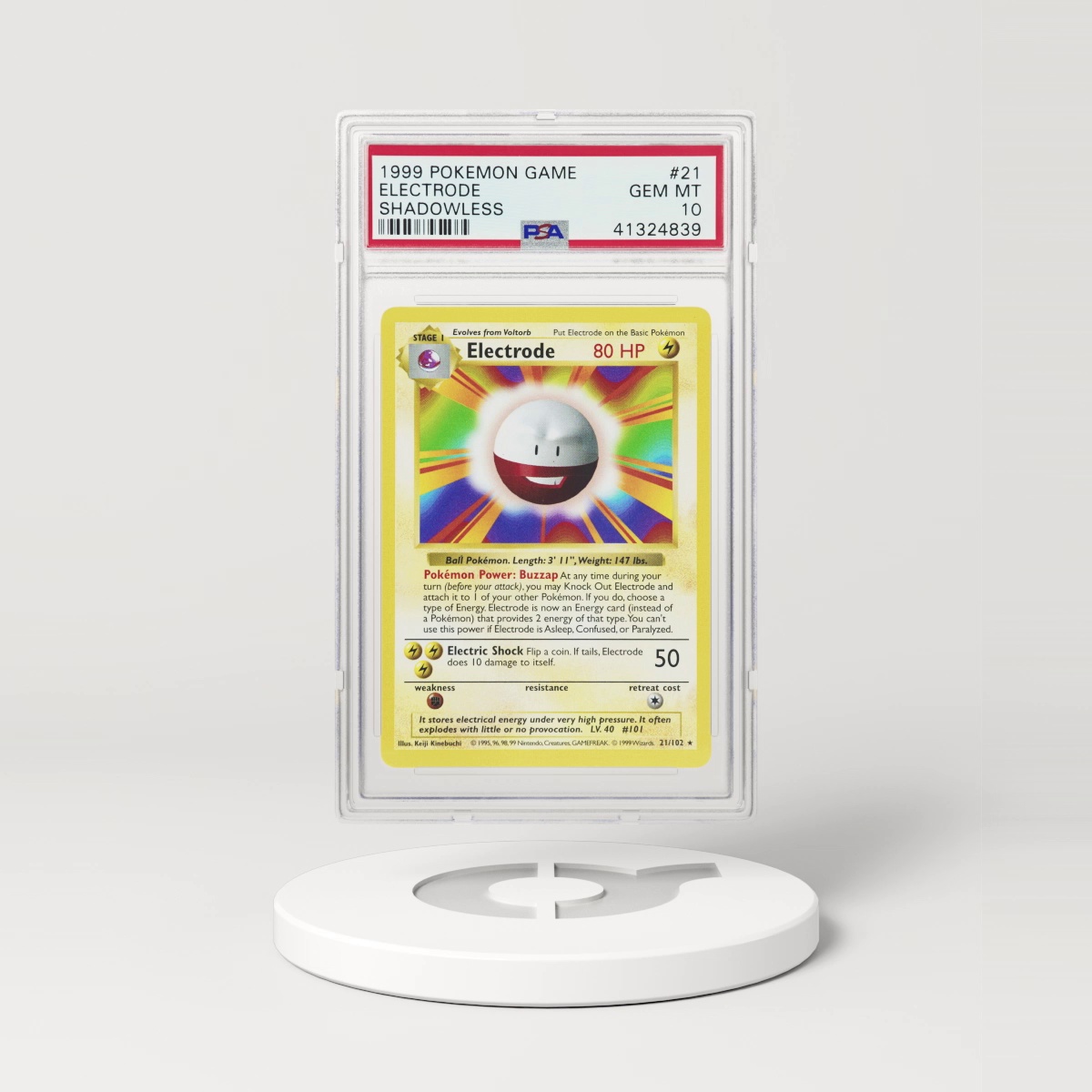 1999 Base Set #21 Electrode - Shadowless (PSA 10 GEM MINT)