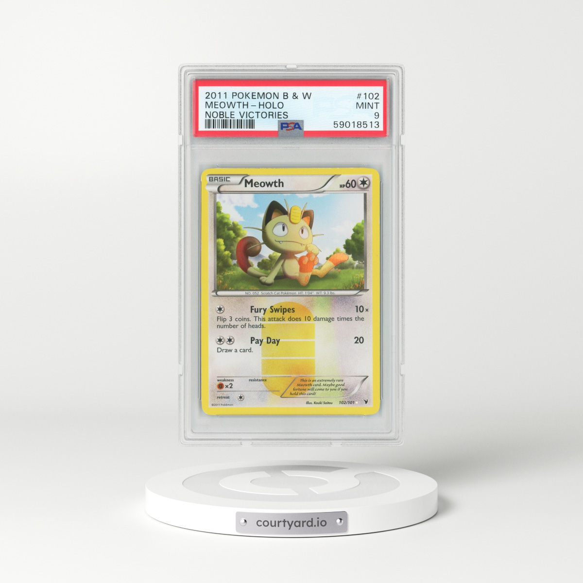 2011 Noble Victories #102 Meowth - Holo (PSA 9 MINT)