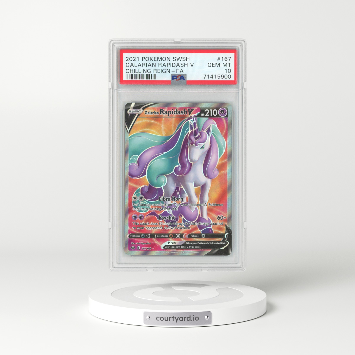 2021 Chilling Reign #167 Galarian Rapidash V - Full Art Holo (PSA 10 GEM MINT)