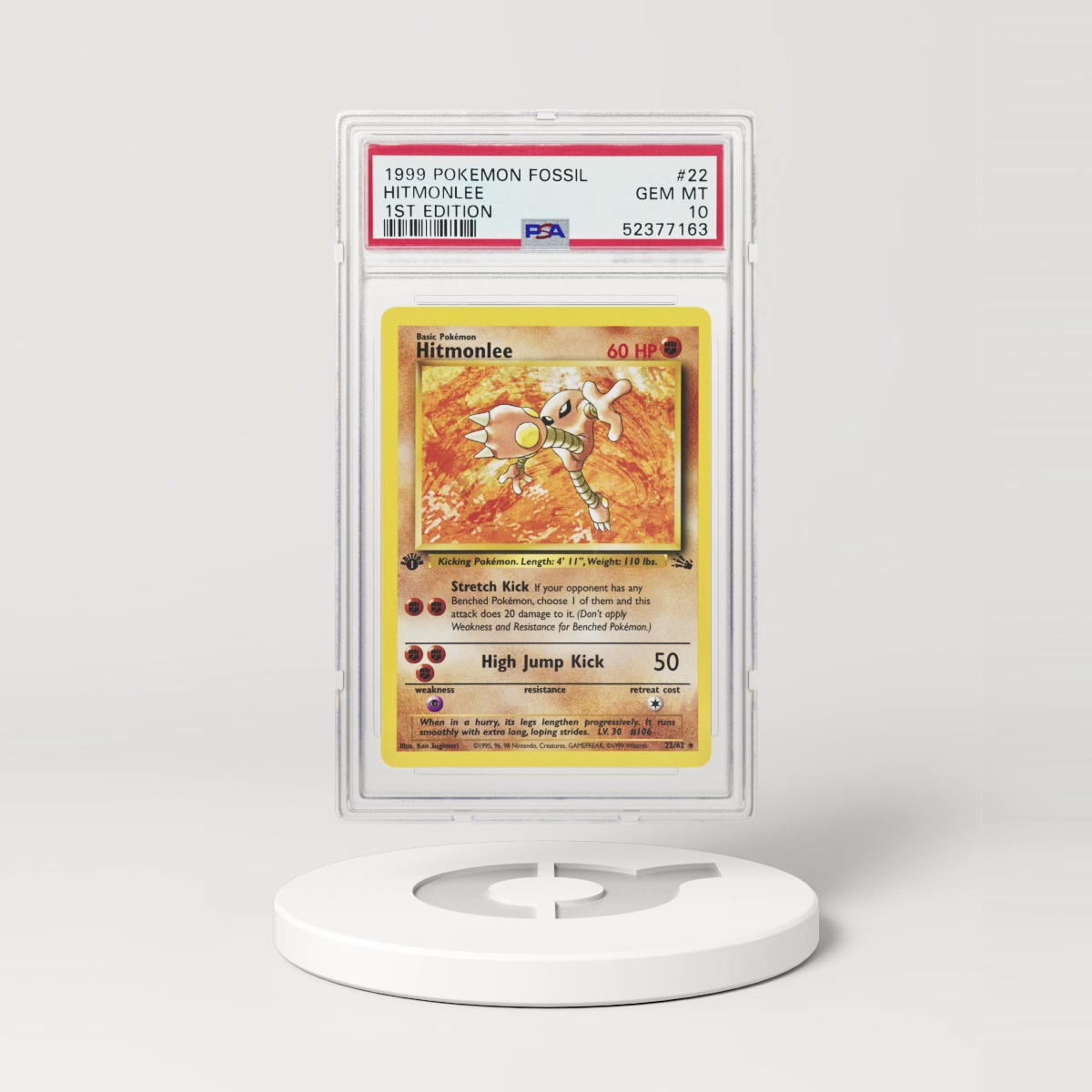 1999 Fossil #22 Hitmonlee - 1st Edition (PSA 10 GEM MINT)