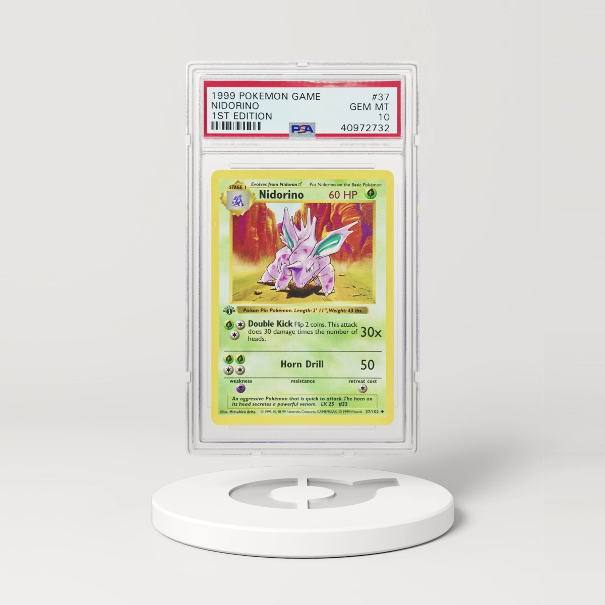 1999 Base Set #37 Nidorino - 1st Edition Shadowless (PSA 10 GEM MINT)