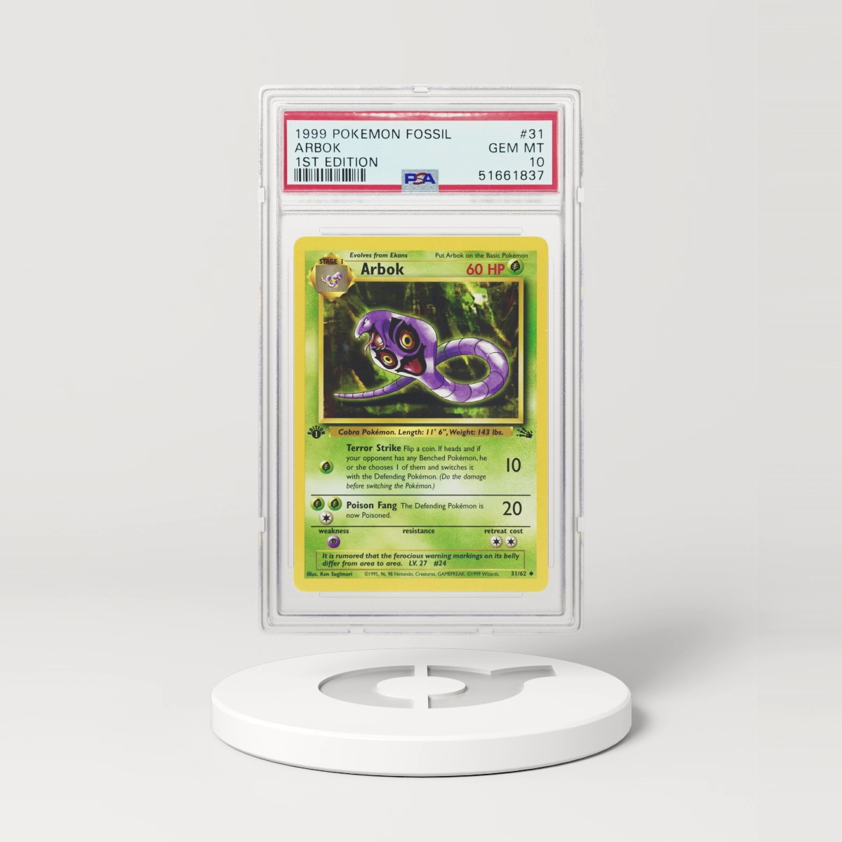 1999 Fossil #31 Arbok - 1st Edition (PSA 10 GEM MINT)