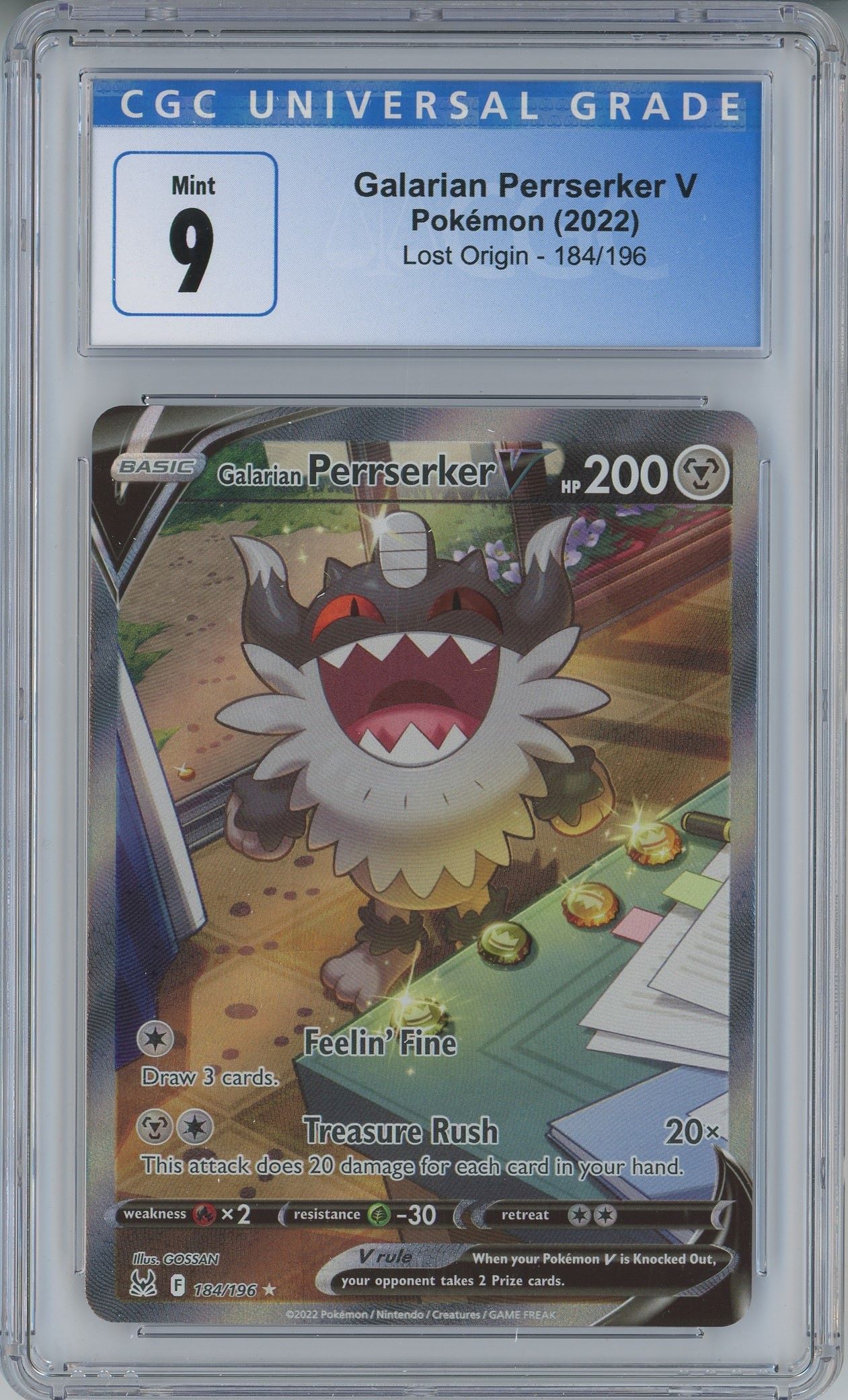 2022 Pokmon Lost Origin #184 Galarian Perrserker V Ultra Rare SGC