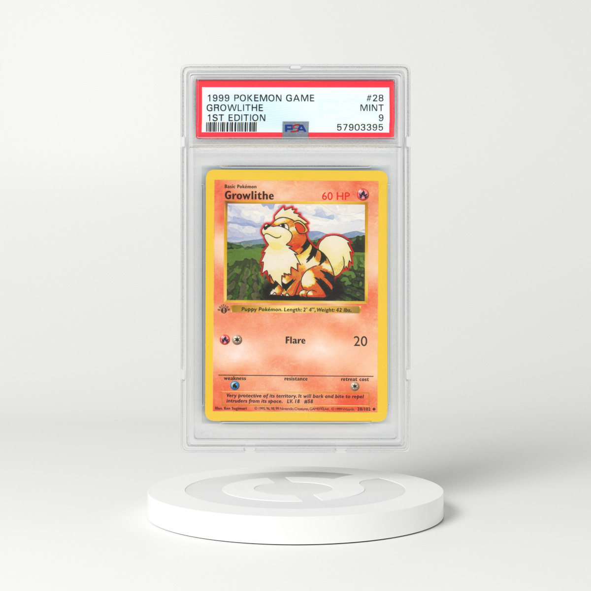 1999 Base Set #28 Growlithe - 1st Edition Shadowless (PSA 9 MINT)